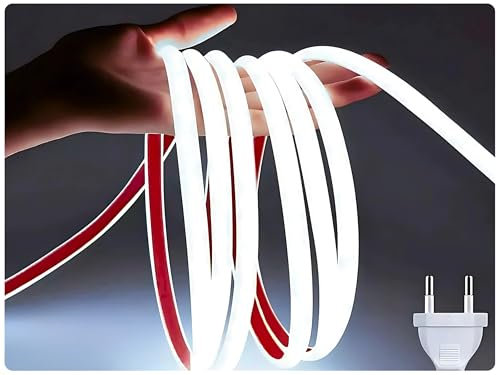 Striscia LED COB (lunghezza 5 metri) 296LEDS/M, 220V Connessione diretta EU senza trasformatore, protezione IP65, uso interno ed esterno, per soffitti, soggiorno, cucina, bagno, ufficio. (6500 K