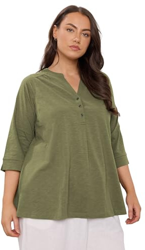 EVANS Curve Abstract Print Pleat Front Henley Top - Women's - Plus Size Curve