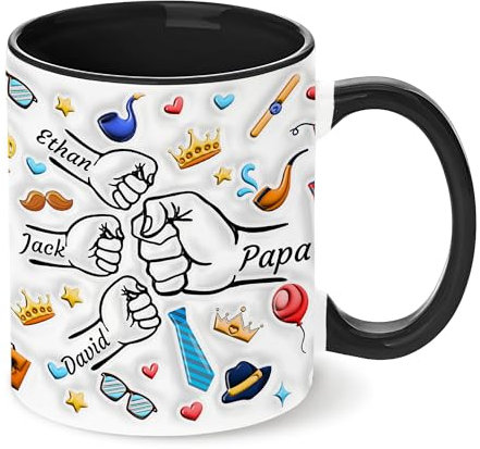 Easycosy Cadeau Fête des Pères - Tasse Personnalisable Prénom- Mug Personnalisé Avec Empreinte de Main Papa Papy Fils Fille - Tasse à Café Céramique Fabriqué en France- Cadeau Papa Papy Anniversaire