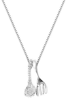 GUYOSWXNM S925Silver Spoon Necklace for Women Cubic Zircon Spoon Pendant Creative Delicate Mini Pendant Choker Box Chain Silver Spork Trend Jewelry Necklace for Women