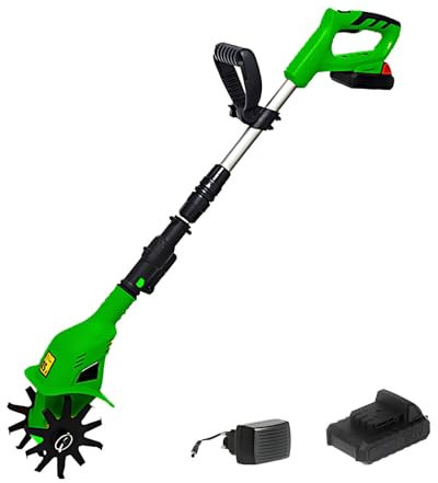 SHEUAO 20V Cordless Tiller Cultivator,Garden Soil Rotavator,Cultivator Garden Tool,10CM Working Width,10cm Working Depth,2000MAH Battery And Charger Include,Green