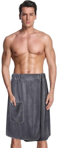 Lureon Saunakilt Herren, Grau, Elastisch, 60 x 150cm, Schnapp-Badetuch Kilt Herren, Großes, Schnell Trocknendes Saunatuch Hamamtuch Saunahandtuch für Fitnessstudio (Dunkelgrau, 60L x 150B cm)