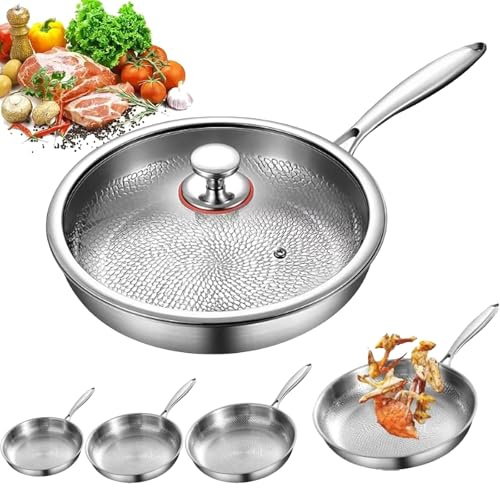 Tipanexi Titanium Pan Pro with Lid, Durable Scratch-Resistant Non Stick Titaniums Nutri Pans, Titanium Frying Pans for Cooking Non Stick, Compatible with All Cooktops (L)