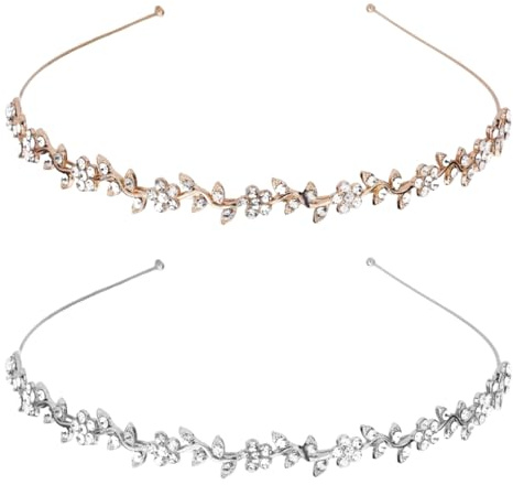 SYEYCW 2 Stück Silber Kristall Braut Krone Tiara Braut Stirnband Blume Strass Perlen Kronen Stirnband Luxus Sparkly Hochzeit Party Haarband Elegantes Zubehör für Frauen Hochzeit Geburtstag