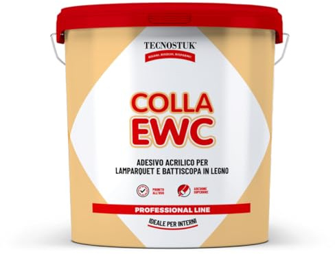 TECNOSTUK Colla EWC – Adesivo Acrilico per Lamparquet e Battiscopa in Legno | Alta Resistenza su Cemento, Marmo e Ceramica – Pronto All’Uso, Basso VOC (850 gr)