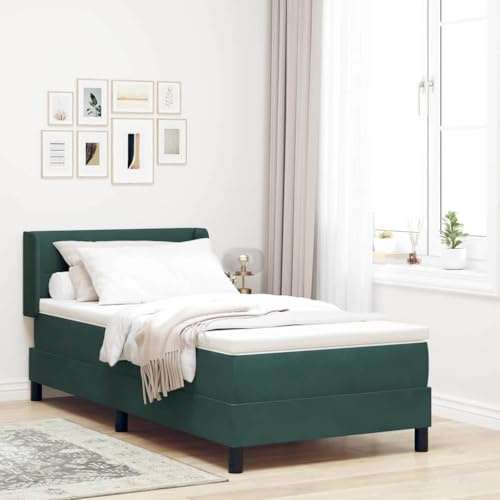 Runheo Boxspringbett mit Matratze, Dunkelgrün 200x80 cm, Polyester, verstellbares Kopfteil, Kiefernholzrahmen, modernes Schlafzimmer Möbel für eine Person