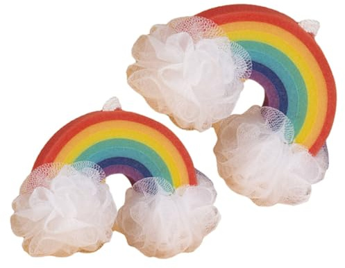 VICASKY 2 Stück Peeling Badeschwamm Regenbogen Sanfter Netzschwamm aus Weichem Material Reichhaltige Schaumbildung Hautfreundlich für Babys und Kleinkinder Bad Badezubehör