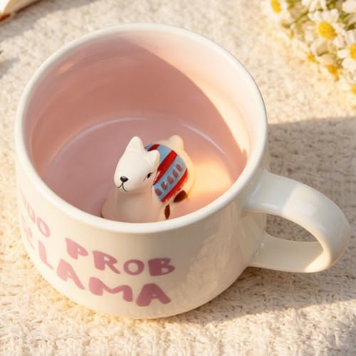 Busnos 3d Alpaka Keramik Tasse mit Löffel und Untersetzer 350ml Lustige Kaffeetasse Personalisiert Geburtstagsgeschenk für Frauen Kaffeeliebhaber Alpaka Geschenke für Frauen Mädchen