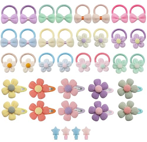 Juego de 38 accesorios para el cabello para niñas, juego de pinzas para el pelo y bobbles, lazos y flores, bandas para el pelo y pinzas para el pelo para niños pequeños, como regalo