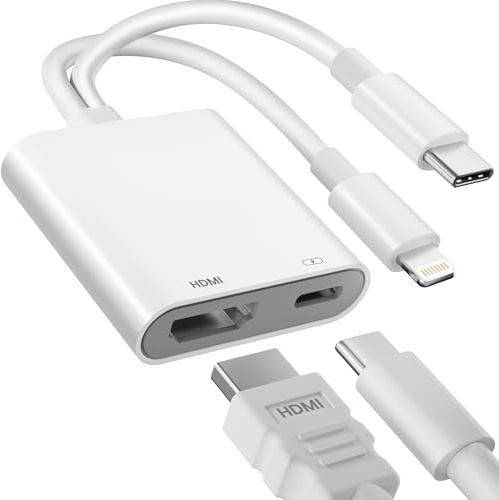 Suejezt Adaptateur USB C et Lightning vers HDMI pour iPhone, 4K@60Hz 100W Adaptateur USB C vers HDMI pour iPhone 17/16/15/14/iPad/MacBook Certifié MFi iPad to hdmi Adapter for TV/Projecteur/Moniteur