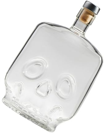 Mobestech Bouteille de Whisky en Verre Transparent 700 ML Tête de Mort Carrée, Flasque Décorative pour Bar et Maison, Flacon à Alcool Vide pour Rangement et Service