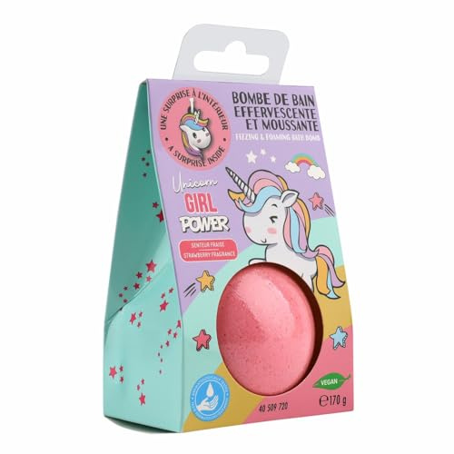 Home-Flair Einhorn Badebombe - große Badekugel - Rosa 170g Schaum-Effekt - VEGAN - mit Überraschungsanhänger (Einhorn, 1 Kugel)