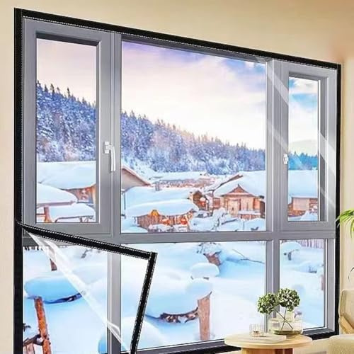 Kit d'isolation de fenêtre avec film transparent et sangles autocollantes, conçu pour bloquer les courants d'air et réduire les coûts d'énergie pendant les saisons froides (119,4 x 160 cm)