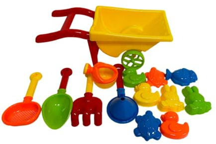 Carriola Giocattolo Con Set Da Mare Cariola Mare Bambini Con Paletta Rastrello Imbuto Setaccio Innaffiatoio e 8 Formine Carriola Mare Per Bambini Piccoli Carriola Spiaggia Plastica Gioco Estivo Estate