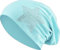 Jersey Baumwolle elastisches Long Slouch Beanie Unisex Herren Damen mit Strass Stern Steinen Mütze Heather in 35 (2) (Light Blue)