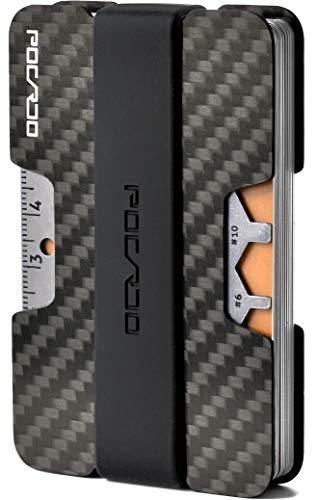 Porta Carte di Credito con Scomparto per Monete, Multiutensile e Carta Blocco RFID | Piccolo Portafoglio in Carbonio | Fermasoldi Uomo (Nero e Blu)