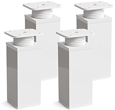 Sossai Pieds de Meuble Design MFV1 – Lot de 4 éléments réglables en Hauteur, Couleur Blanc, H 80 mm, Profil à Quatre côtés, pour Armoire, Commode