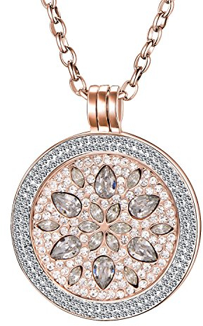 Morella Damen Halskette Rosegold 70 cm Edelstahl und Zirkonia Anhänger mit Coin Blüte Zirkonia Silber 33 mm im Schmuckbeutel