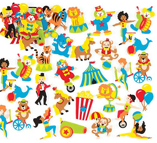 Baker Ross AR346 Zirkus-Schaumstoff-Aufkleber (120 Stück) für Kinder zum Dekorieren und Basteln, für Karten und Scrapbooking, Sortiert