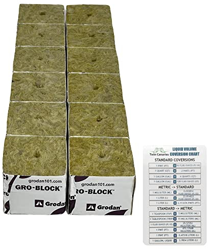 Grodan Rockwool Starter Miniblöcke, 5,1 cm, 1 Streifen mit 12 Blöcken (insgesamt 12 Blöcke) + Doppelkanarien-Tabelle
