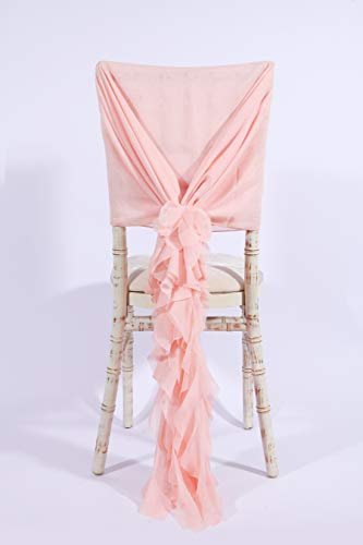 LUXURY CHIFFON HOODS WITH RUFFLES DECOR CHAIR COVER SASH WEDDING PARTY EVENTS (Pale Pink, 1 Pcs)