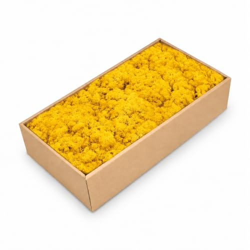 NaDeco Island-Moos 500g, echtes Moos in 30 Farben zur Wahl, fluffig & prall, Basteln Wand Deko Moss, für Moosbild Mooswand Moosplatten Kugelmoos Dekoration Ostern Weihnachten, Farbe:Gelb