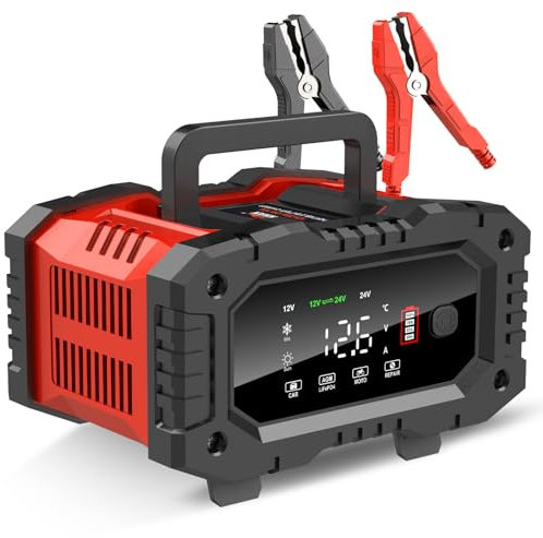 YONHAN 5A 12V Fully Automatic Battery Charger with LCD Screen, Car, Motorcycle, ATV, RV, UTV, Boat, Golf Cart, Lawn Mower Battery Charger & Maintainer (Red)
