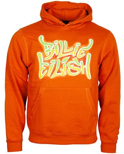 Billie Eilish: Airbrush Flames Blohsh Orange (Back Print) (Felpa Con Cappuccio U