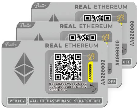 Ballet REAL Ethereum 3er-Pack – 3 Offline Cold-Storage Karten aus 304 Edelstahl | ohne Elektronik | Keine 12/24-Wort Seed Phrase | Ballet Crypto App | 1.000+ Coins & NFTs