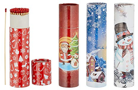 jameitop® 4 x 75er Rund-Packungen XXL Weihnachten Kaminstreichhölzer, 20cm Schneemann/Nikolaus Motive