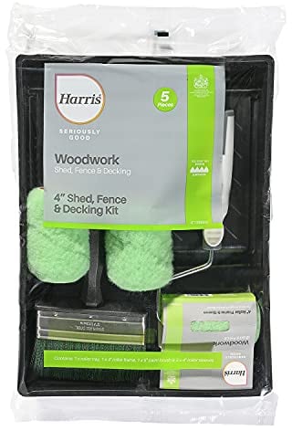 Harris Seriously Good Exterior Shed Fence & Decking Roller Kit | Includes: Soft Grip Roller Frame, Medium Pile Roller Sleeves, 9in Roller Tray, 5in Exterior Brush, 4in