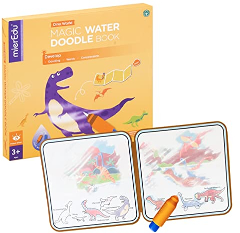 mierEdu Magisches Wassermalbuch Dinowelt – Zaubermalbuch für Kinder ab 3 Jahren mit Wasserstift – Malen mit Wasser ohne Flecken – Dinosaurier Wasser Spielzeug für unterwegs