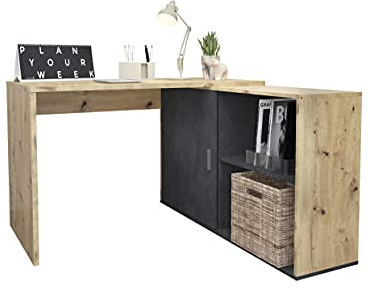 DEINE TANTE EMMA 372-001 Valley Artisan Eiche/Matera Grau Schreibtisch Winkelschreibtisch Bürotisch Arbeitstisch Home Office ca. 119 x 124 cm Stellfläche
