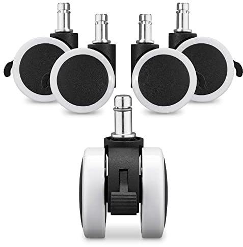 kwmobile 5x Hartboden Rollen mit Bremse 11/22 mm - auch für Weichboden - 360° Bürostuhl Rollen Ersatzrollen - Ersatz Bürostuhlrollen Set in Weiß