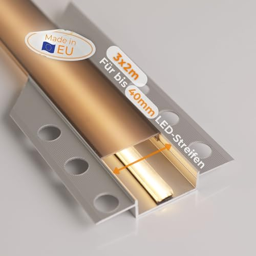 Alupona 3x Kizar40 LED Trockenbauprofil I 3x 2 m I Langlebige Aluminium Profilleiste für LED Streifen bis 37 mm Breite I Perfekt für Rigipsplatten I Trockenbauschiene + Acryl Abdeckung schwarz
