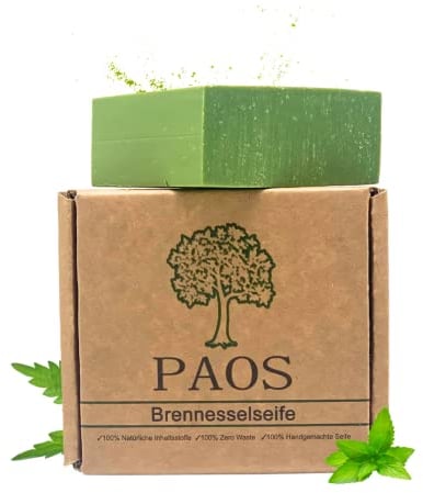 PAOS Brennnessel Seife, ca.150g, Naturseife, Pflegeseife, Haarseife, Handgemacht, keine chemischen Zusätze, empfohlen bei Haarausfall, dünnem Haar & Schuppen