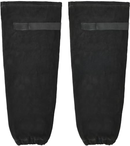 LeaSeek Schweißhülsen aus Leder für Männer und Frauen | Rindsleder & Antihaft-Futter | Gartenschutzhülsen zum Schutz der Arme, hitzebeständig und flamme (Schwarz, 49CM)
