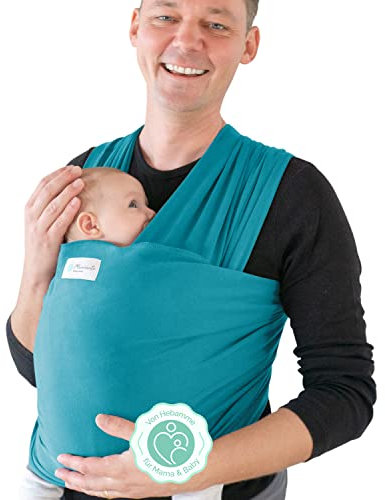 MAMMACITA® Tragetuch Baby von Hebamme - Baby Tragetuch Neugeborene - OEKO-TEX Elastisches Babytragetuch Neugeborene ab Geburt bis 15kg - Tragetuch Baby 5m lang - Baby Tragetuch mit Tasche & Anleitung