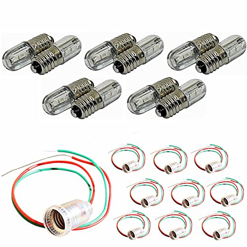 10x E10 6V / 12V LAMPENFASSUNG + Glühlampe/LED Lampe Fassung Kabel Sockel (6V - Fassung mit Kabel, LED 303 - warmweiß)
