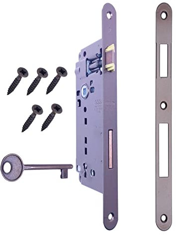 Serratura per Porta Interna a Incasso AGB serie PATENT GRANDE. Entrata 50, Interasse 90. (Fronte 18x238, SCROCCO - CATENACCIO - CHIAVE, BRONZATO)