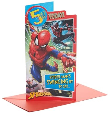 UK Greetings | Marvel 5th Birthday Card For Him/Boy | Happy Birthday Gifts | Him, Boys, Men | Spiderman Design | With Badge & Envelope | 127 x 235 mm