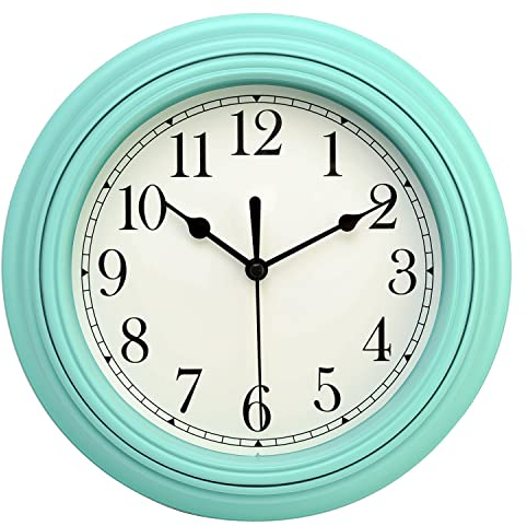 Topkey Stille Wanduhr Küche 9 Zoll Retro Nicht tickend Dekorativ Schlafzimmer Büro Wanduhr- Türkisgrün