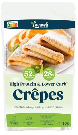 Locawo High Protein & Low Carb Crepes Backmischung | 80% weniger Kohlenhydrate | 61% mehr Proteine | Voller Weizengeschmack | Vegan