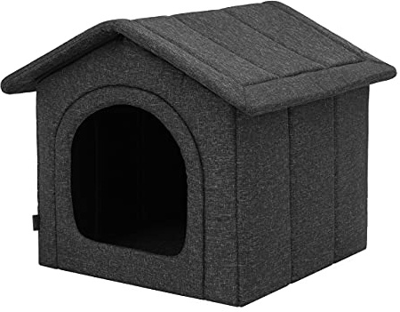 Hundehaus Hundehütte für mittelgroße Hunde - Katzenhaus, Katzenhöhle - mit herausnehmbarem Dach - Tierhaus für Katzen und Hunde für Drinnen/Indoor - Schwarz - 60 x 55 x 60 cm [R4 / XL]