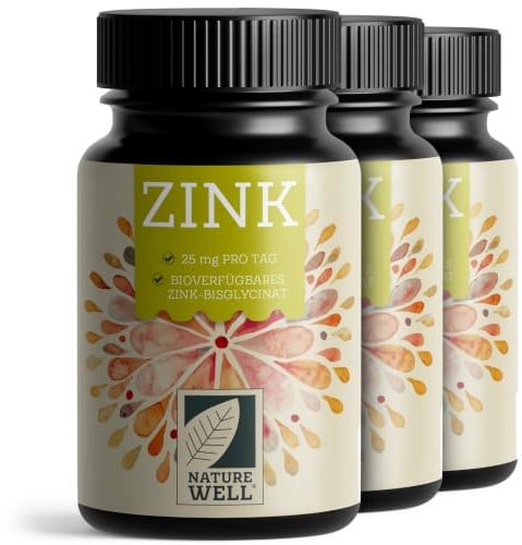 Zink 25mg - 3x365 Tabletten (vegan) mit Zinkbisglycinat (Zink-Chelat) für höchste Bioverfügbarkeit - laborgeprüft, hochdosiert - XXL-Vorratspack - NatureWell