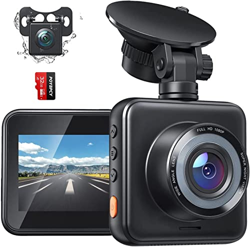 Dash cam coche Dual Mini,FHD 1920*1080P,Sensor G,Grabación en bucle, Bloqueo de emergencia, Detector movimiento, Aviso de faros, Monitor de aparcamiento, WDR visión nocturna, Gran angular 170°(Dual)