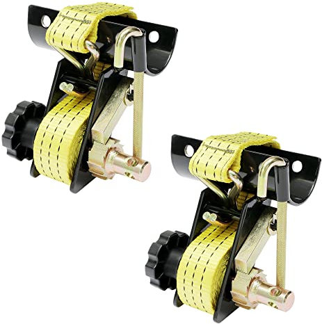 Ladder Rack Straps, W/J-Hook (2PCS), 2 Black Round Tube Mount, 1.5 Wide x 7.5' Long, Yellow Ladder Rack Ratchet Straps, 500 lbs Load Heavy Duty, Truck/Lumber Rack Strap, Pipe/Roof Rack Straps