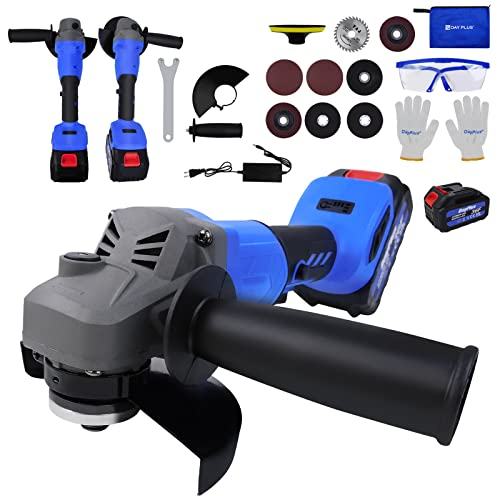 Smerigliatrice angolare a batteria da 21 V, 115 mm (include batteria da 6 Ah e caricatore) con velocità variabile senza spazzole 10000 giri/min, mandrino Lock-2 posizioni