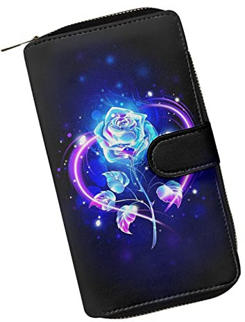 Xoenoiee Portefeuille à deux volets pour femme avec fenêtre pour carte d'identité en cuir synthétique, Rose fluo bleue, Taille unique