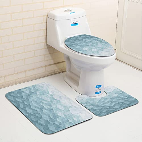 3 teiliges rutschfest Badematten Set,Geometrischer Farbverlauf Farbwechsel Digitale Textur Mosaik Dreieck Pixel G,U-FöRmige Duschvorleger super weich, schnell trocknend WC-Garnitur rutschfest Teppich